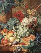 Jan van Huijsum Still life with flowers and fruit. oil painting